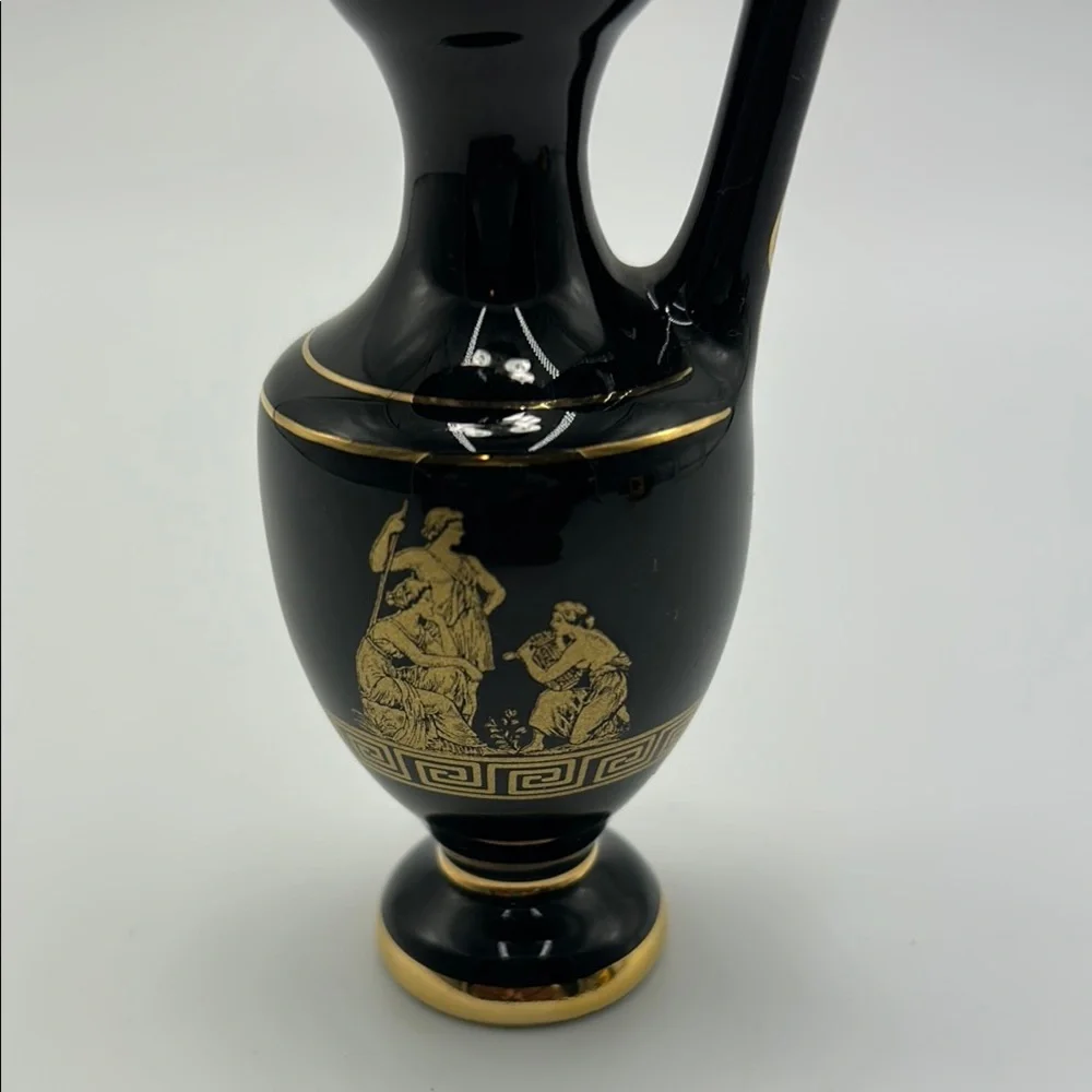 Handmade Greek Elegant‎ Black & Gold Vase 14K Gold